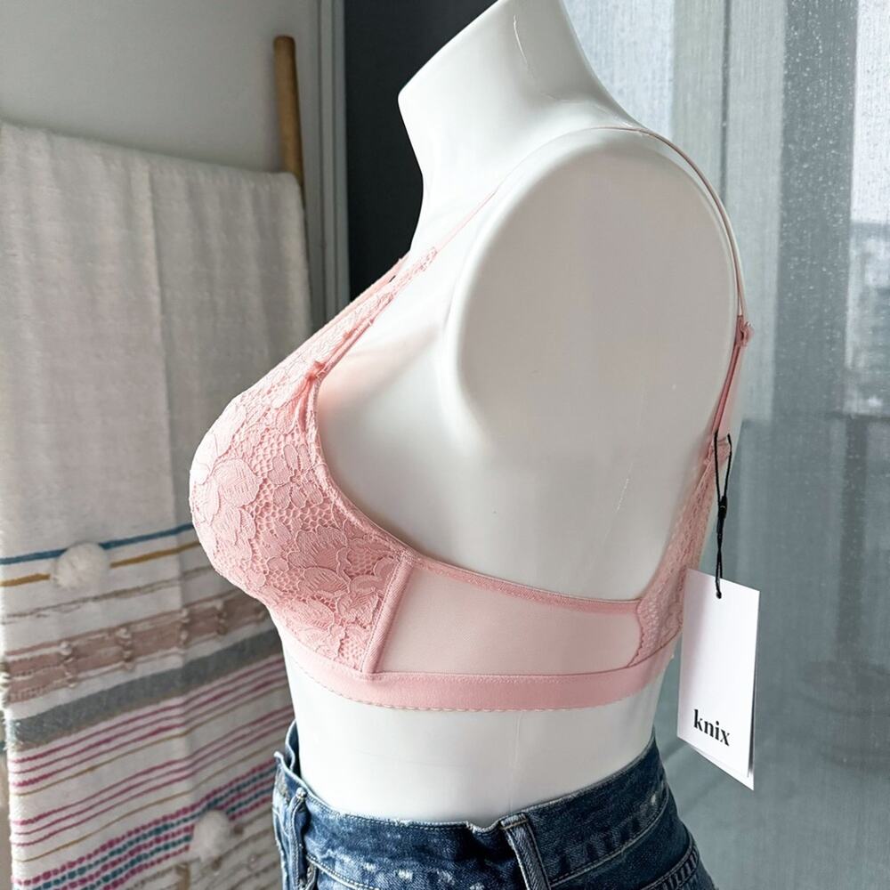 Knix Lace Deep V Bralette Bra Rose Water Pink Women’s Size Medium - Picture 3 of 7